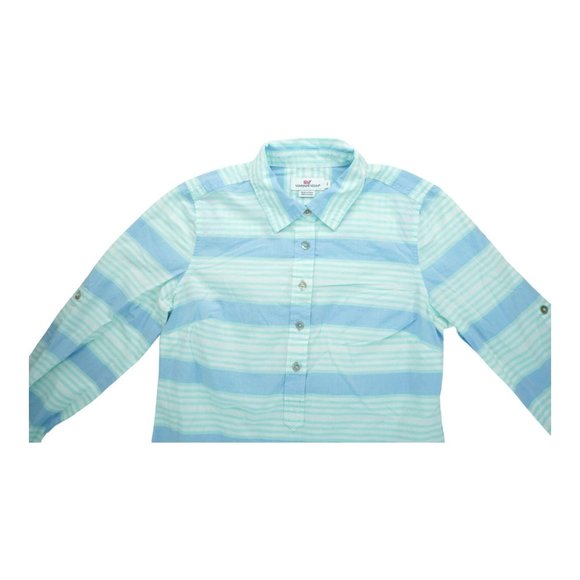Vineyard Vines‎ Womens Blouse Aquamarine Cove Stripe Poplin Popover Top Sz 2 - Picture 3 of 4